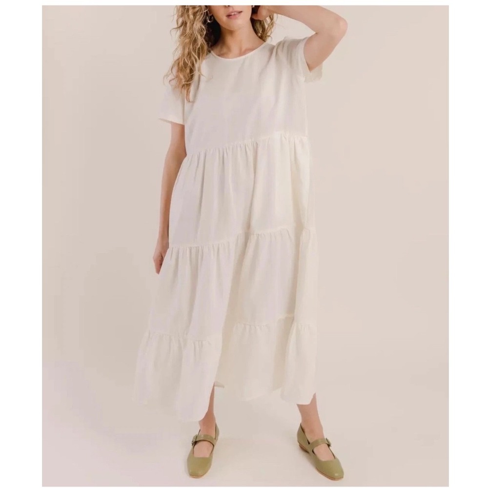 Tradlands Chalet Tiered Midi Dress XS Cream Linen Blend Cottagecore Coastal
Chic